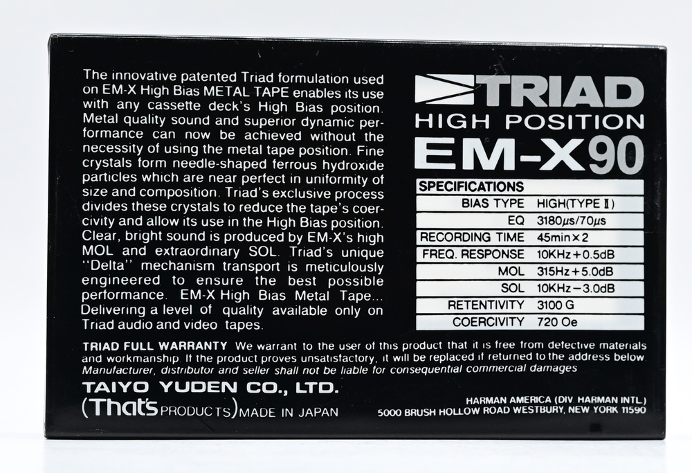 Аудіокасета TRIAD EM-X 90 (1986) T029-2 фото